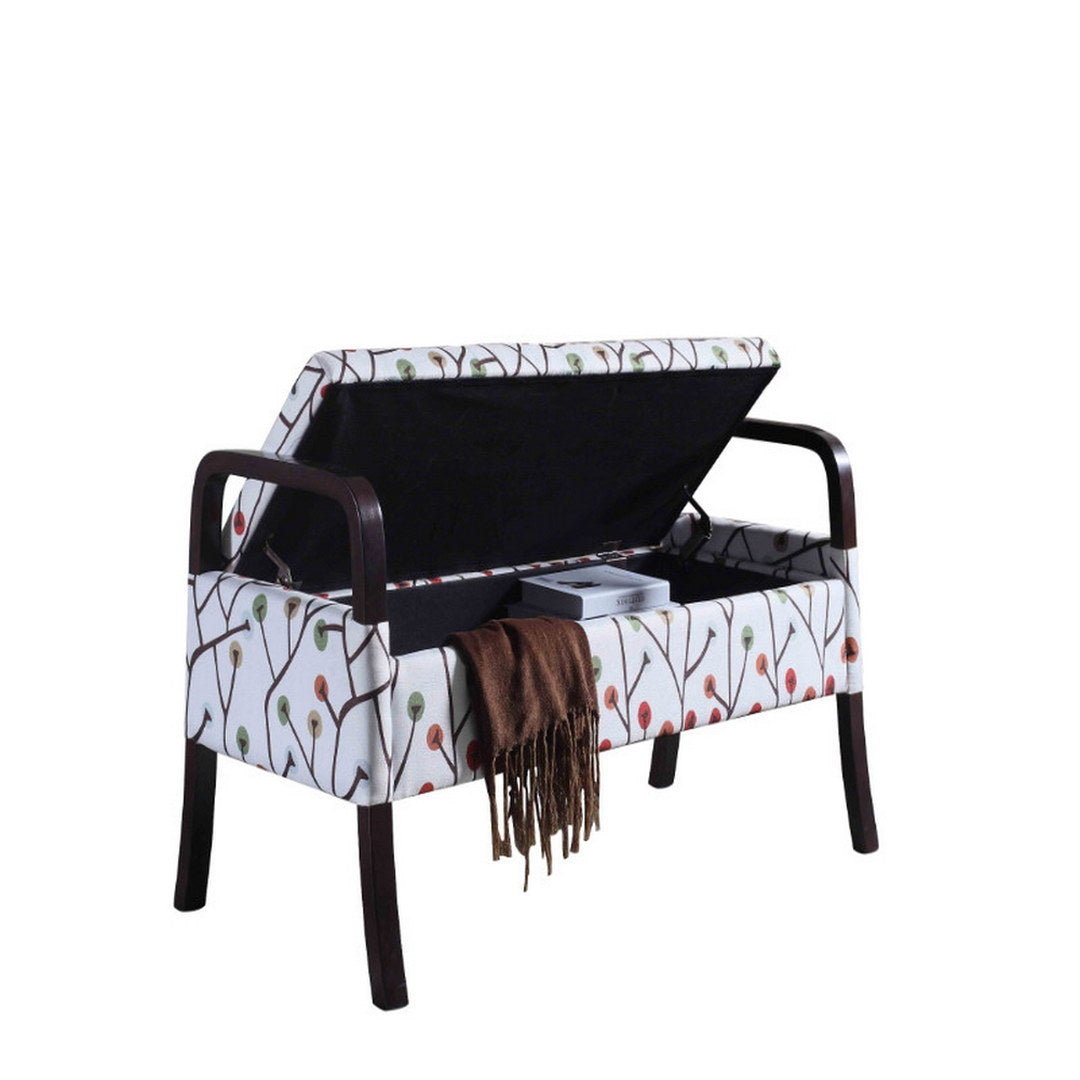 23.25" Tall Wooden Storage Seat, Cherry Blossom Print Multicolor Wood