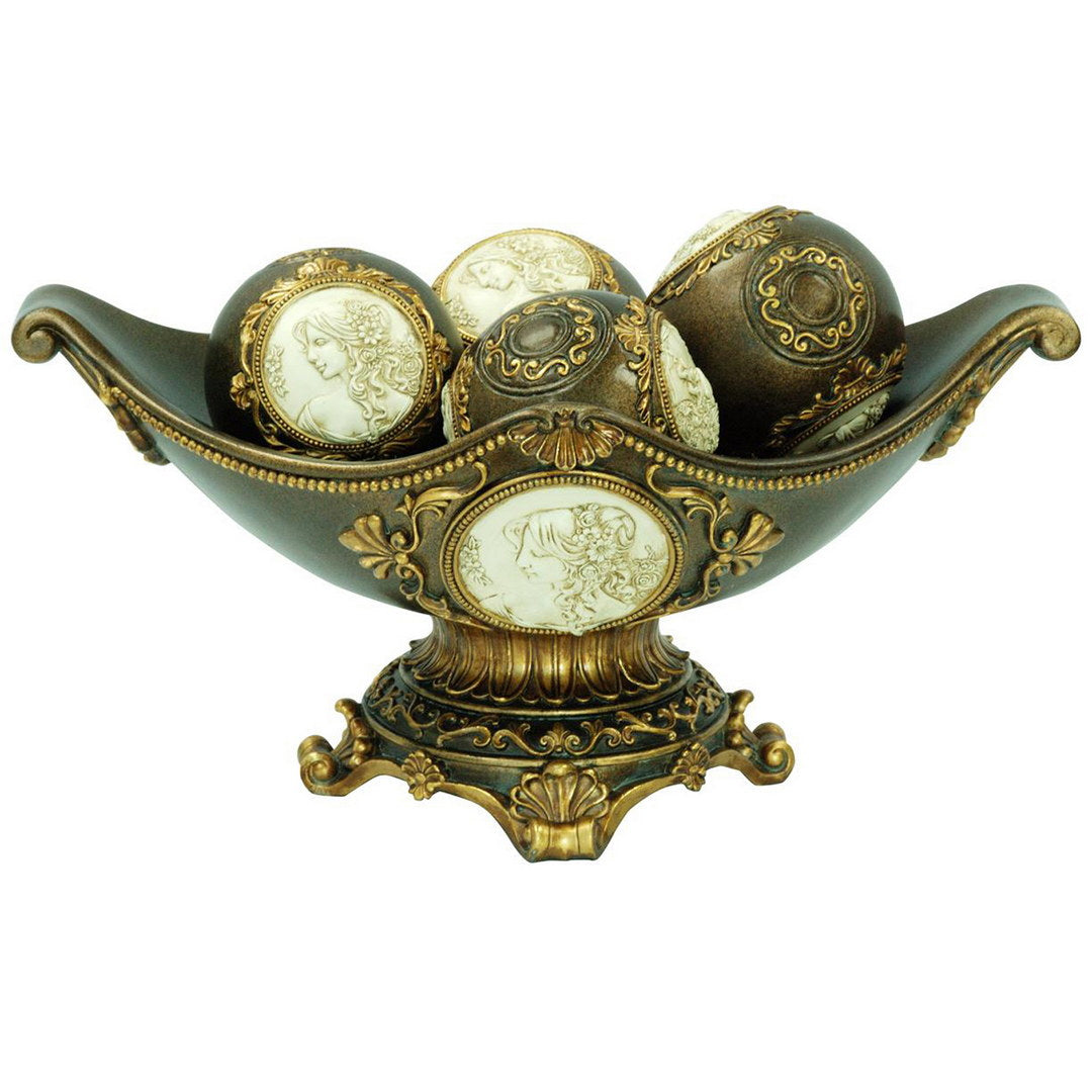 8" Tall Decorative Bowl, Bronze Finish Bronze Polyresin