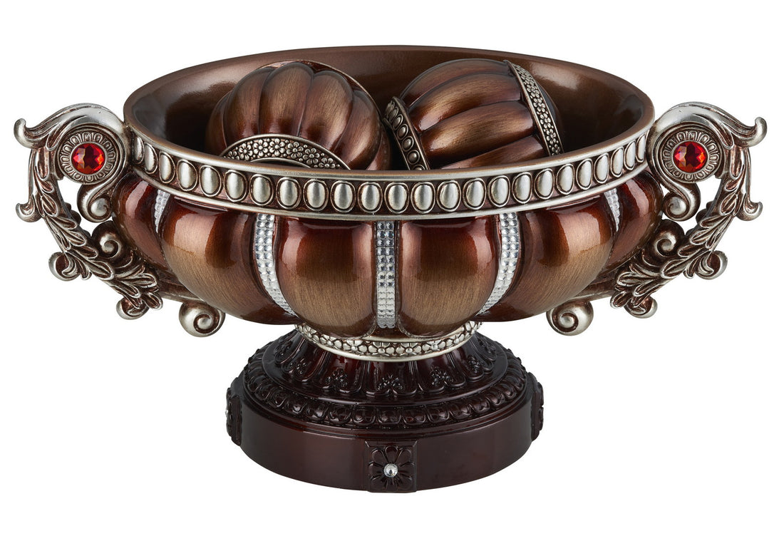 8.75" Tall" Delicata" Footed Decorative Bowl, Bronze With Silver Accents Bronze Polyresin