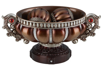 8.75" Tall" Delicata" Footed Decorative Bowl, Bronze With Silver Accents Bronze Polyresin