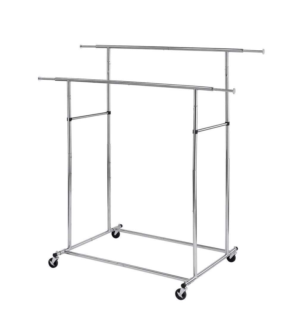 65" Dual Bar Adjustable Industrial Garment Rack Chrome Metal