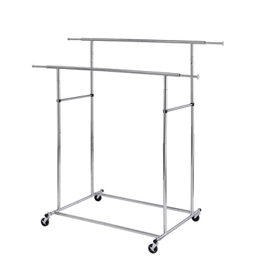 65" Dual Bar Adjustable Industrial Garment Rack Chrome Metal