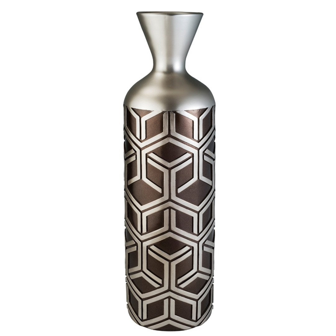 22" Tall Polyresin Decorative Vase, Weave Chestnut Silver Design Multicolor Polyresin