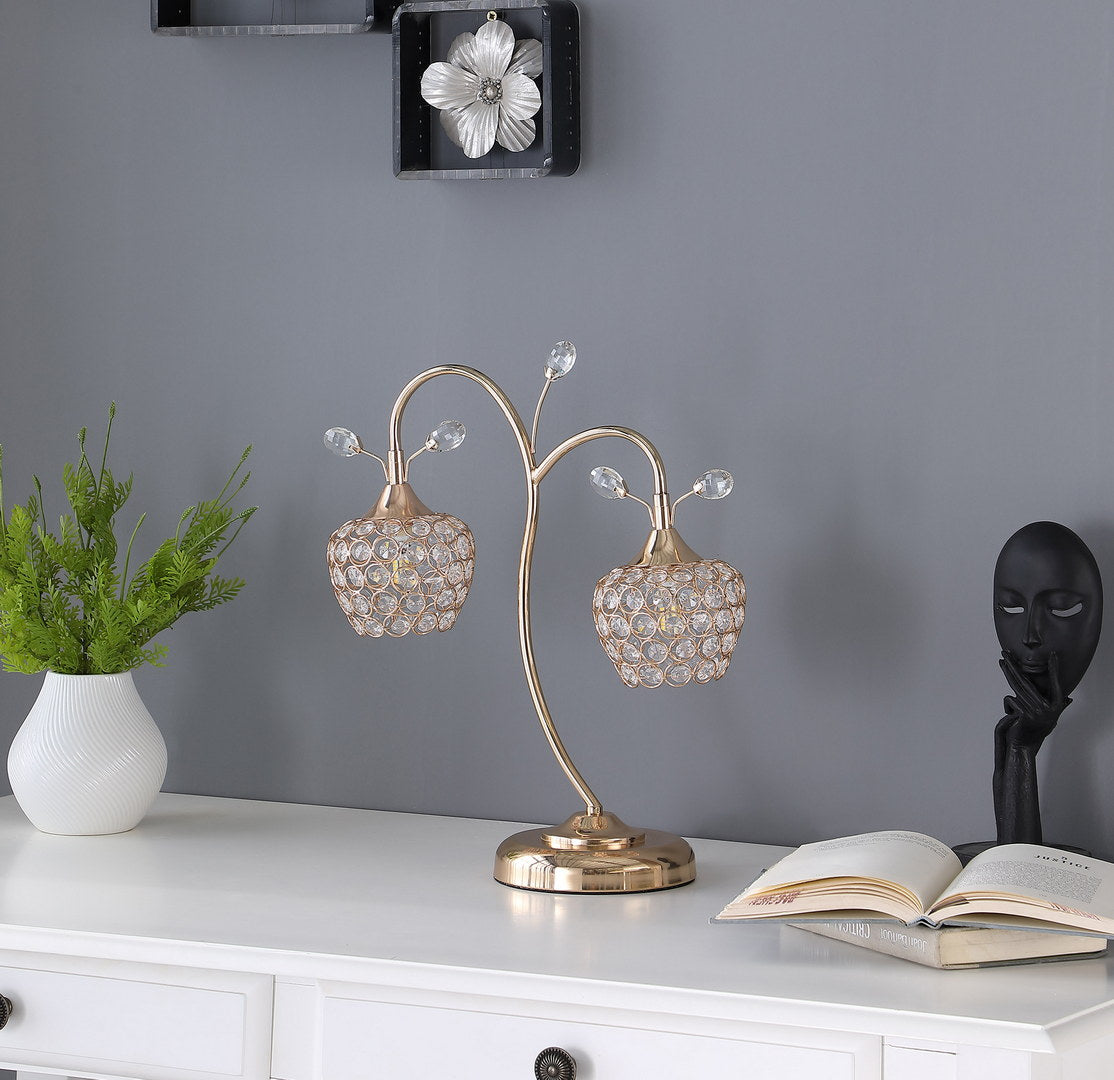 17.25" Rose Gold 2 Floral Bell Glam Metal Table Lamp Rose Gold Metal