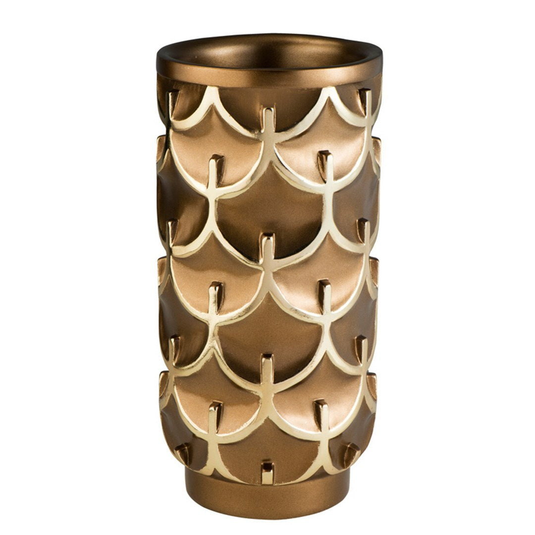 14.25" Tall Polyresin Decorative Vase "Mystic Owl", Golden Finish Gold Polyresin