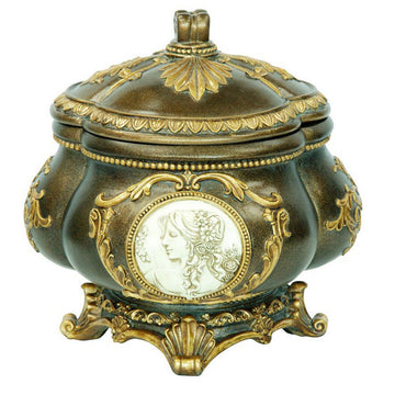 9" Tall Decorative Jewelry Box, Bronze Finish Bronze Polyresin