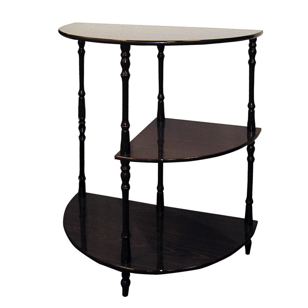 26" Tall 3 Tier Wooden End Table, Crescent Shape With Cherry Finish Multicolor Wood