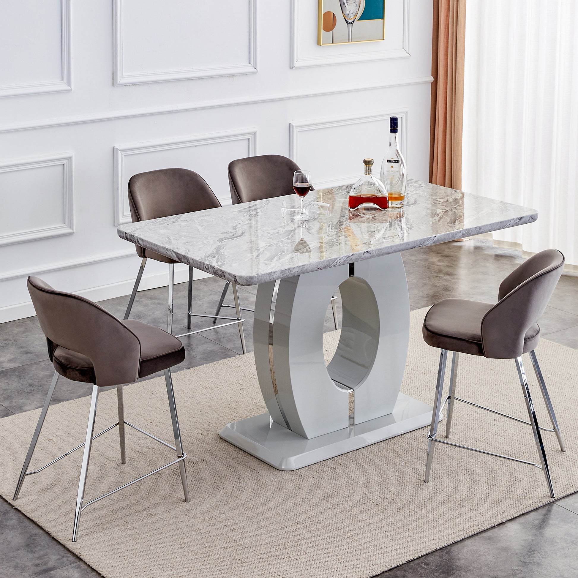 Modern Simple And Luxurious Grey Imitation Marble Grain Dining Table Rectangular Office Table.Computer Table.Game Desk .Desk.For Dining Room, Living Room, Terrace, Kitchen .63''X 37'' X 36'' Bt 1280 Grey Mdf