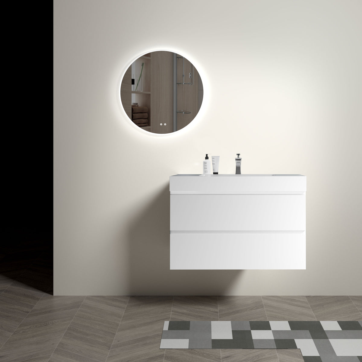 Alice 36" White Bathroom Vanity With Sink, Large Storage Wall Mounted Floating Bathroom Vanity For Modern Bathroom, One Piece White Sink Basin Without Drain And Faucet, Pre Assembled White Mdf