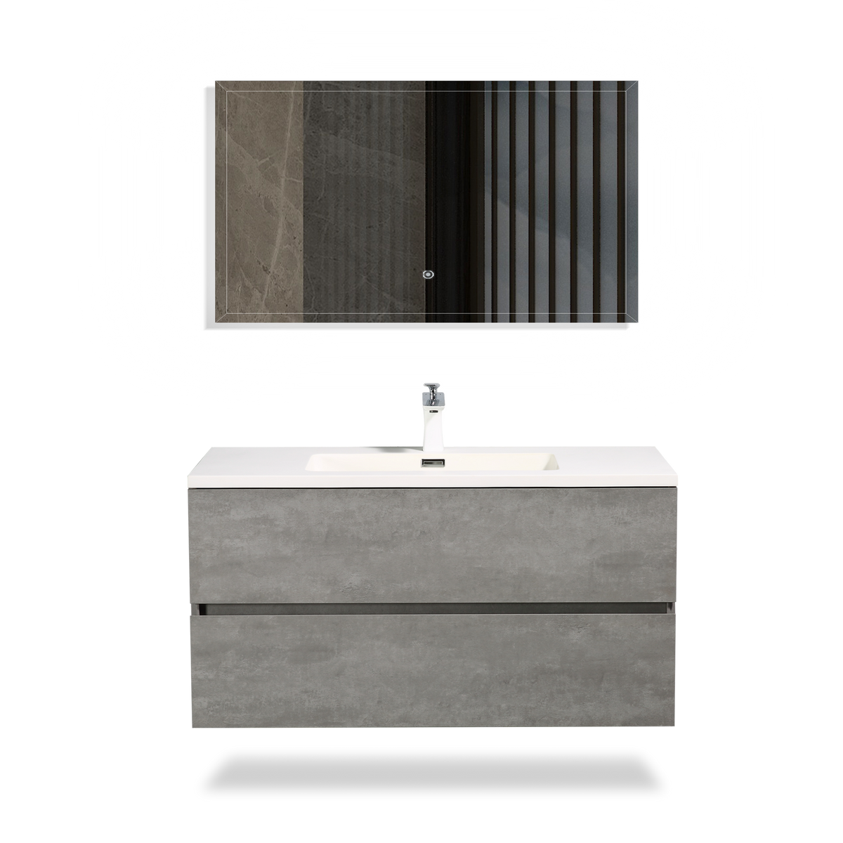 36'' Wall Mounted Single Bathroom Vanity In Ash Gray With White Solid Surface Vanity Top Antique Grey White Mdf