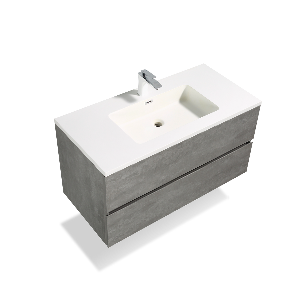 36'' Wall Mounted Single Bathroom Vanity In Ash Gray With White Solid Surface Vanity Top Antique Grey White Mdf