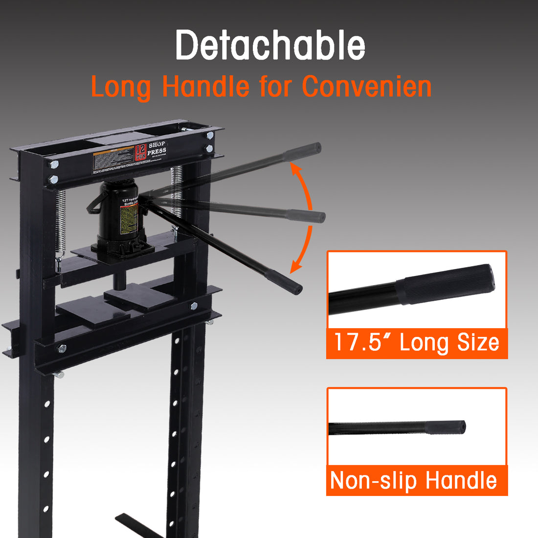 Hydraulic Shop Press ,12 Ton Capacityfloor Mount ,With Press Plates, H Frame Garage Floor Press, Adjustable Working Table Height,Black Black Steel