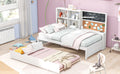 Twin Size Daybed With Storage Shelves, Blackboard, Cork Board, Usb Ports And Twin Size Trundle, White Box Spring Not Required Twin White Wood Pine Daybeds Solid Wood Mdf