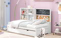 Twin Size Daybed With Storage Shelves, Blackboard, Cork Board, Usb Ports And Twin Size Trundle, White Box Spring Not Required Twin White Wood Pine Daybeds Solid Wood Mdf