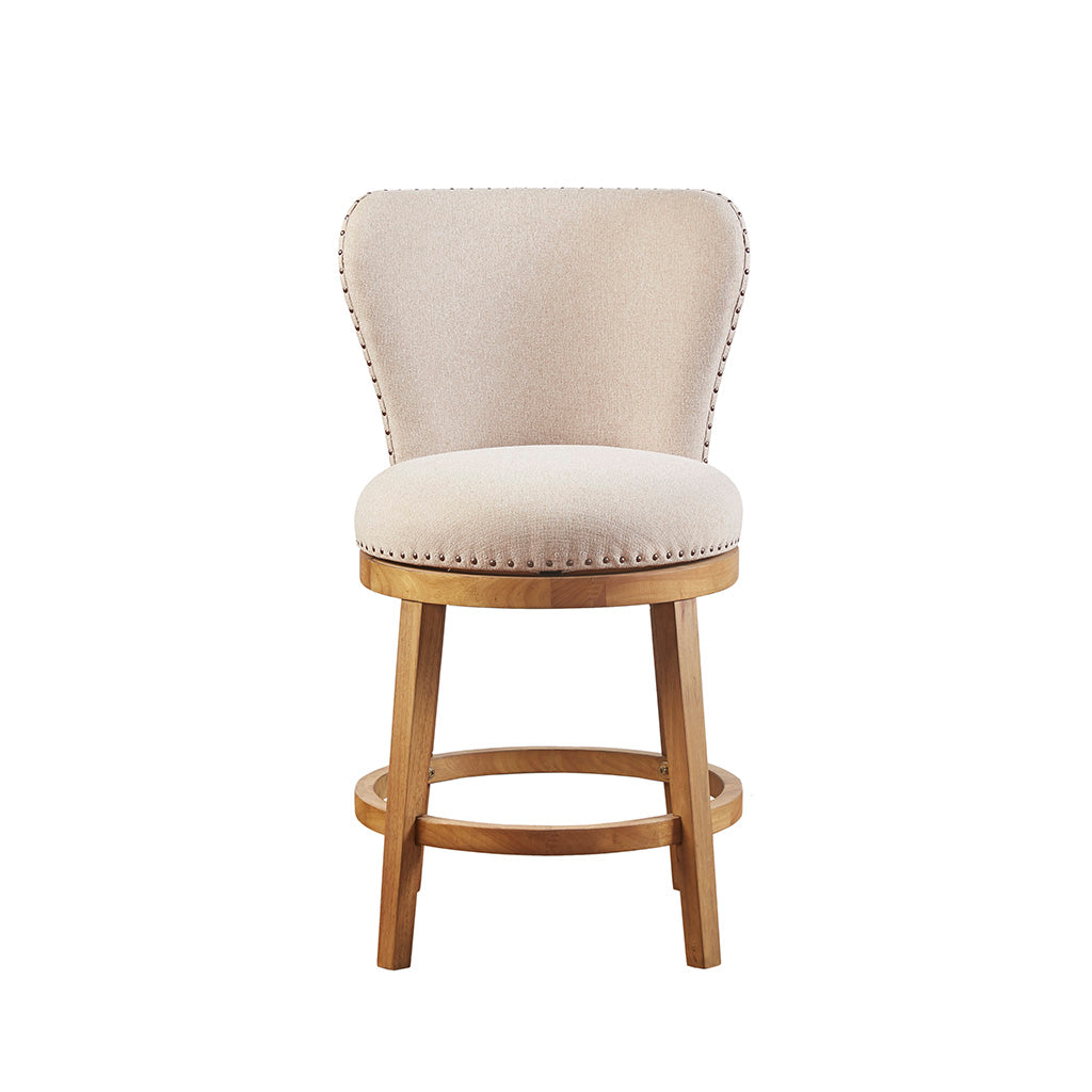 Upholstered 360 Degree Swivel Counter Stool 25" H Tan Polyester
