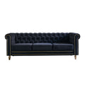 Chesterfield Velvet Sofa 84.65 Inch For Living Room Black Color Black Velvet Wood Tufted Back Mid Century Modern Rolled Arms Foam Velvet 3 Seat