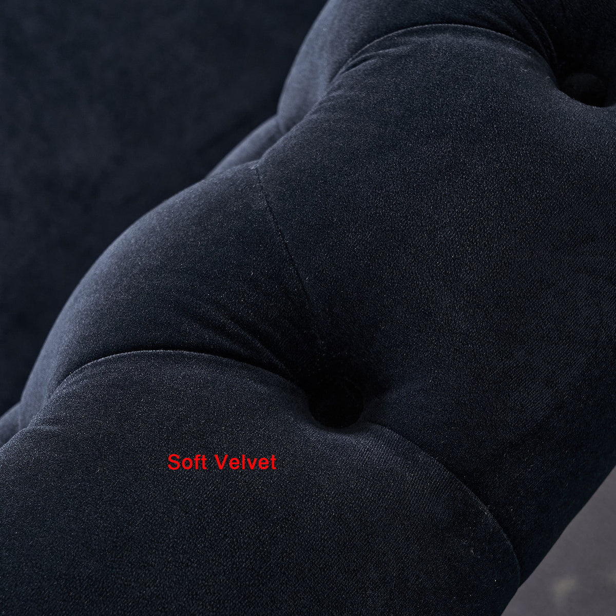 Chesterfield Velvet Sofa 84.65 Inch For Living Room Black Color Black Velvet Wood Tufted Back Mid Century Modern Rolled Arms Foam Velvet 3 Seat