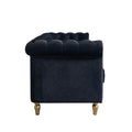 Chesterfield Velvet Sofa 84.65 Inch For Living Room Black Color Black Velvet Wood Tufted Back Mid Century Modern Rolled Arms Foam Velvet 3 Seat