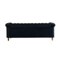 Chesterfield Velvet Sofa 84.65 Inch For Living Room Black Color Black Velvet Wood Tufted Back Mid Century Modern Rolled Arms Foam Velvet 3 Seat