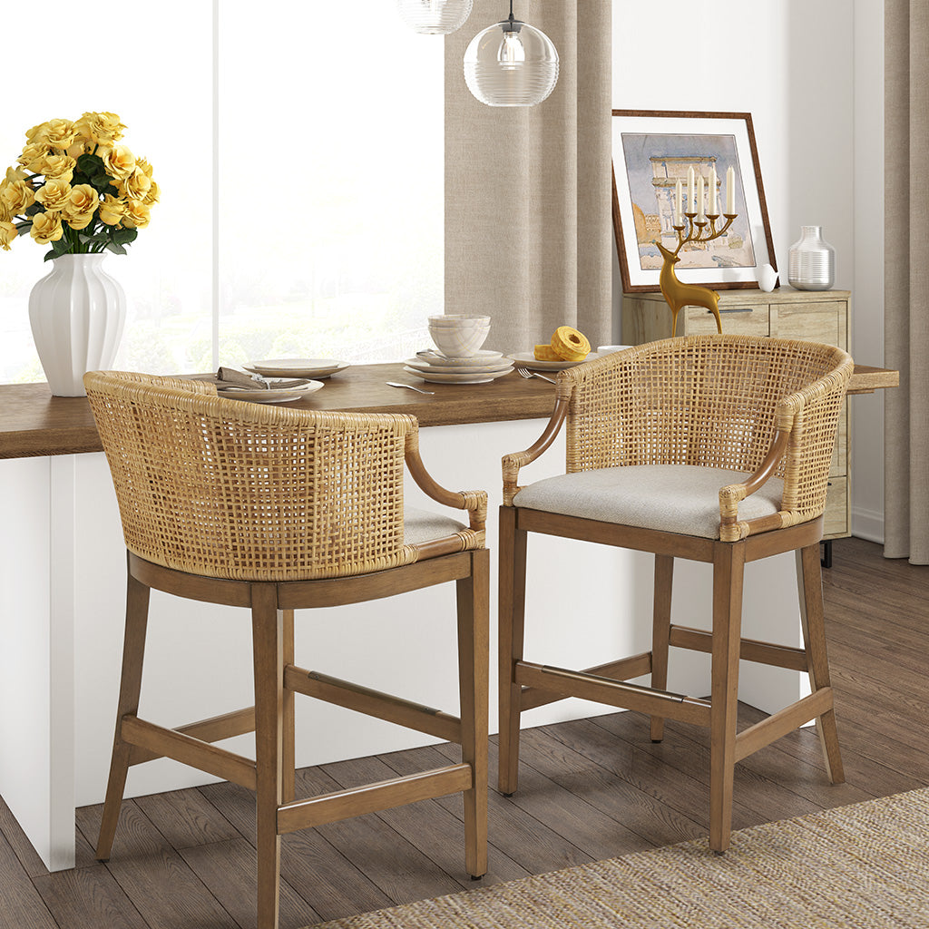 Handcrafted Rattan Counter Stool 25" H Natural Polyester