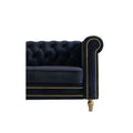 Chesterfield Velvet Sofa 84.65 Inch For Living Room Black Color Black Velvet Wood Tufted Back Mid Century Modern Rolled Arms Foam Velvet 3 Seat