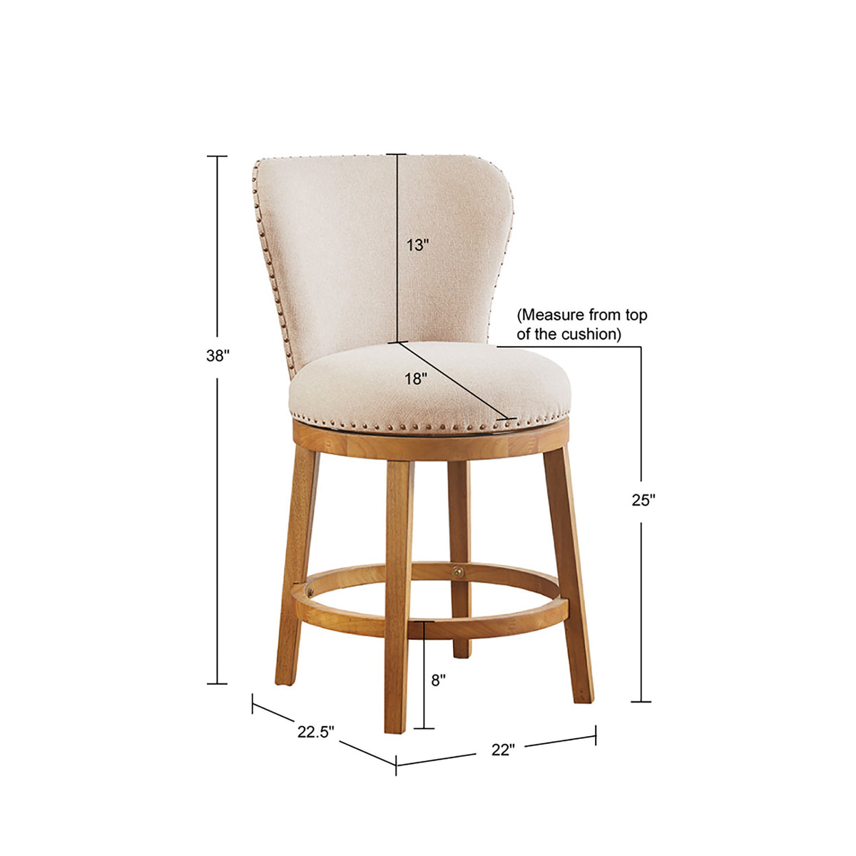 Upholstered 360 Degree Swivel Counter Stool 25" H Tan Polyester
