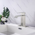 Waterfall Spout Bathroom Faucet,Single Handle Bathroom Vanity Sink Faucet Brushed Nickel Stainless Steel