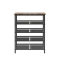 Industrial Shoe Rack, Adjustable Country Style 5 Layer Shoe Rack Storage Rack, With 4 Mesh Shelves, Suitable For Entrance, Living Room, Bedroom And Porch Black Mdf