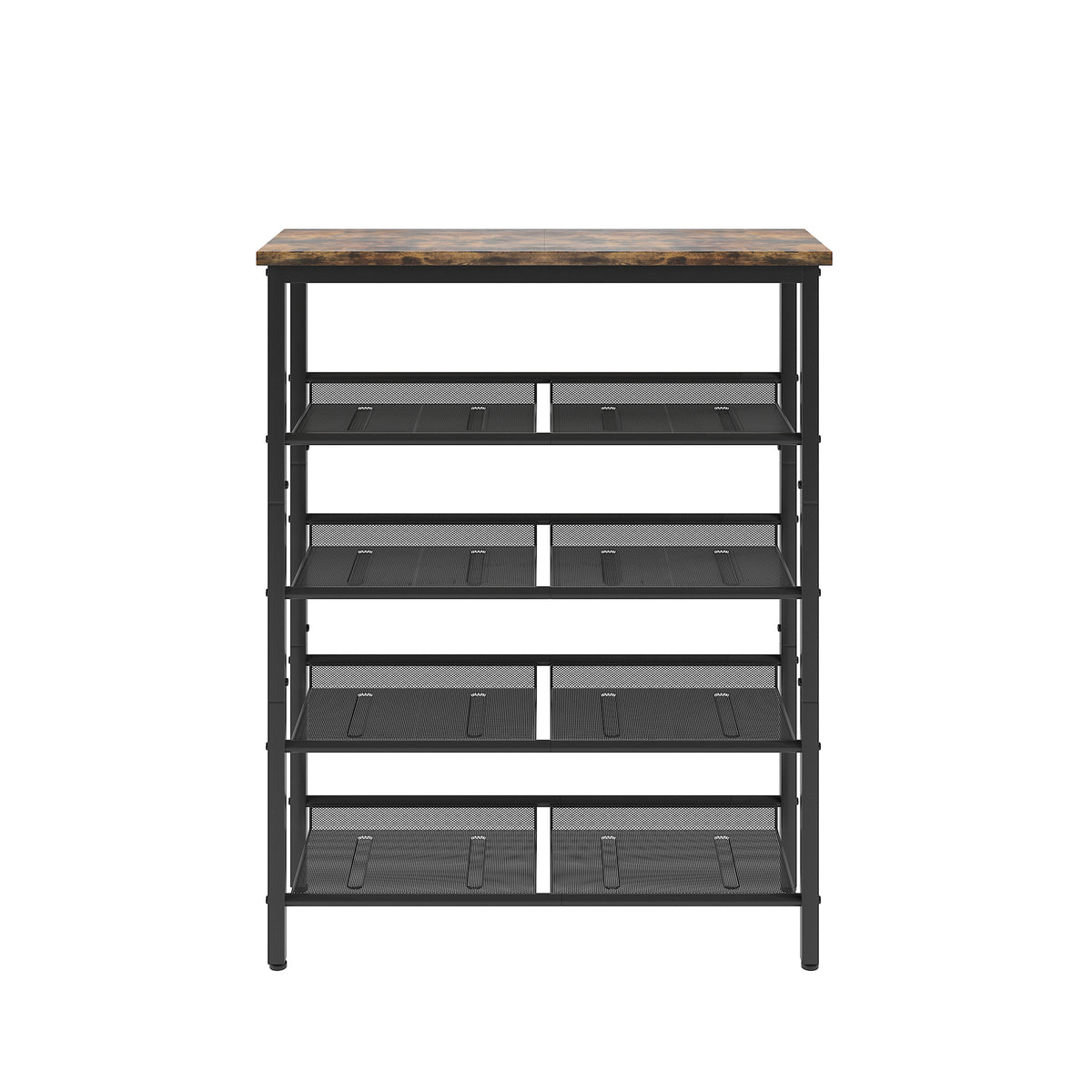 Industrial Shoe Rack, Adjustable Country Style 5 Layer Shoe Rack Storage Rack, With 4 Mesh Shelves, Suitable For Entrance, Living Room, Bedroom And Porch Black Mdf