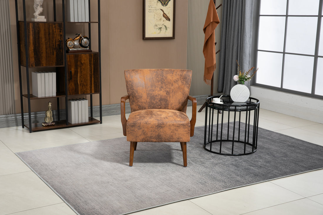 Coolmore Wood Frame Armchair, Modern Accent Chair Lounge Chair For Living Room Coffee Microsuede