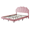 Queen Upholstered Smart Led Bed Frame With Elegant Flowers Headboard,Floating Velvet Platform Led Bed With Wooden Slats Support,Pink Pink Velvet