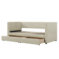 Twin Size Corduroy Daybed With Two Drawers And Wood Slat, Beige Beige Corduroy
