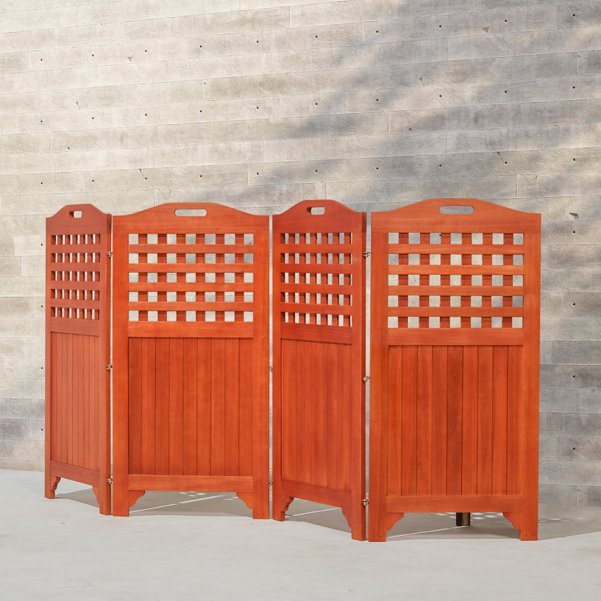 Carlton Reddish Brown Wood Privacy Screen With 4 Panels 46" Natural Wood Wood Eucalyptus