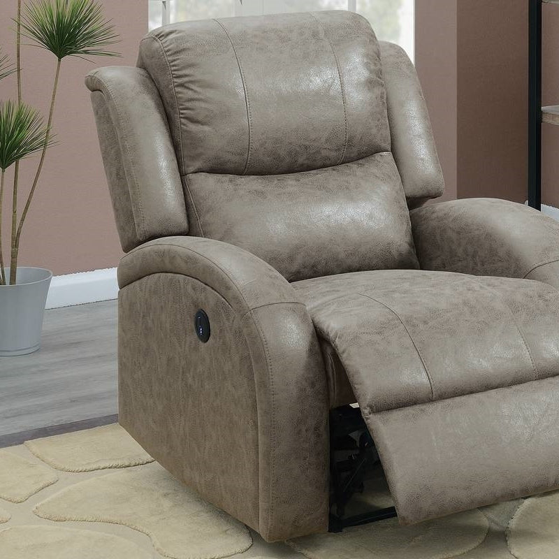 Power Recliner In Stone Gray Leather