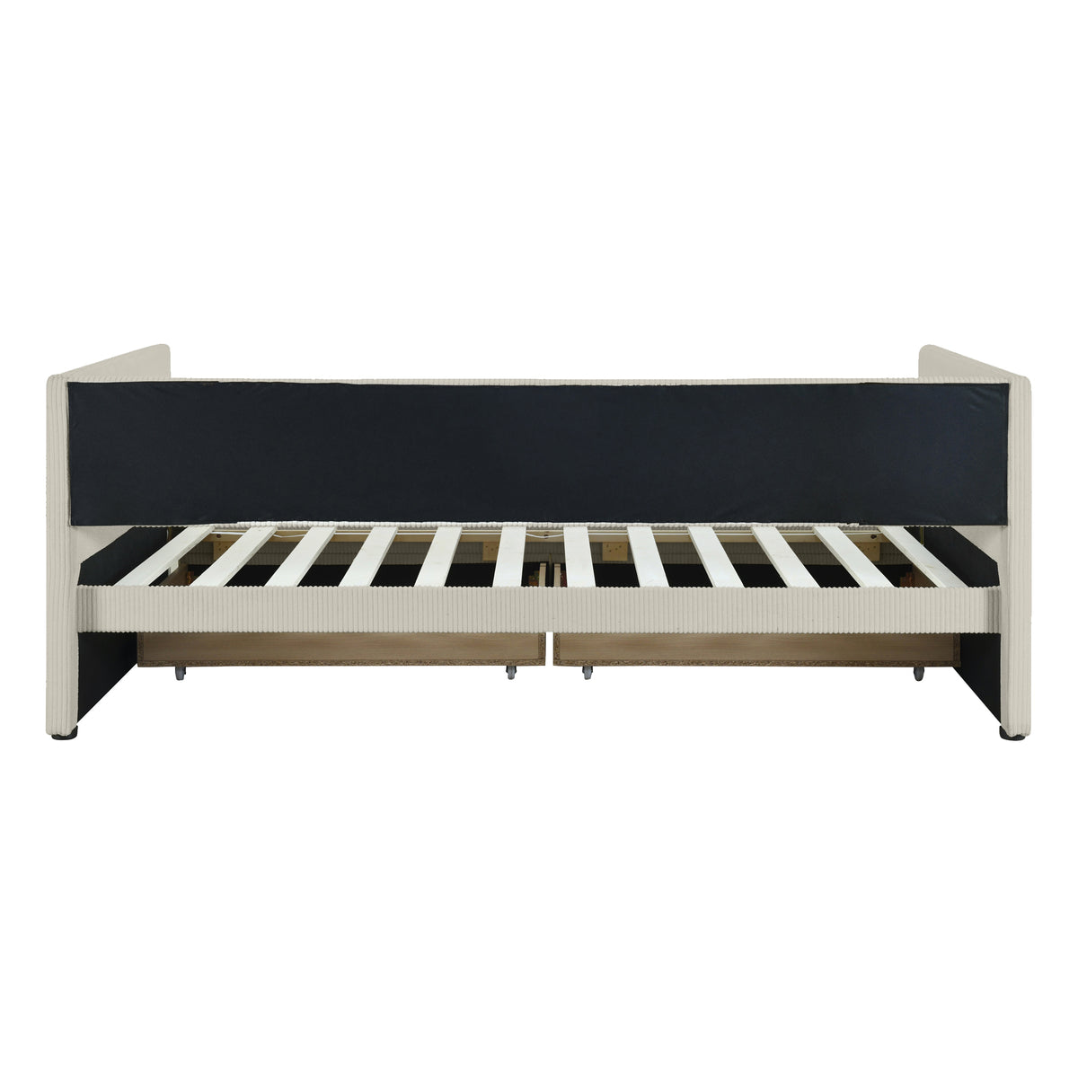 Twin Size Corduroy Daybed With Two Drawers And Wood Slat, Beige Beige Corduroy