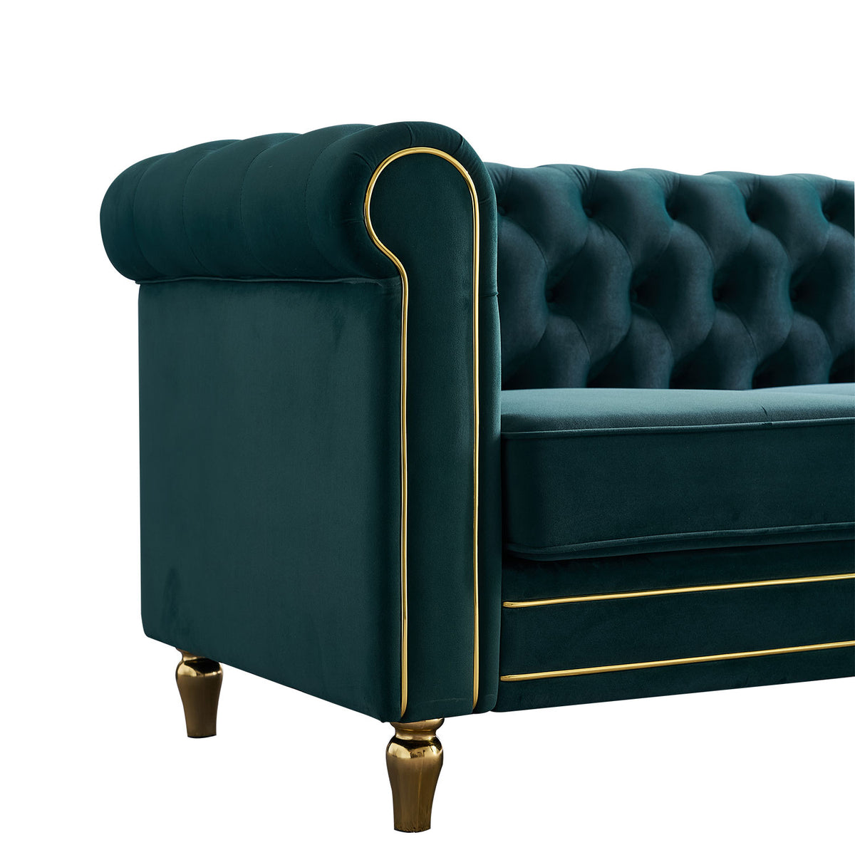 Chesterfield Velvet Sofa 84.65 Inch For Living Room Green Color Green Velvet Wood Primary Living Space Tufted Back Modern Rolled Arms Foam Velvet 3 Seat