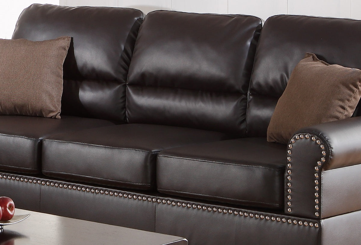 Espresso Faux Leather 2Pc Sofa Set Sofa And Loveseat Elegant Plush Contemporary Couch Living Room Furniture Espresso Espresso Faux Leather Wood Primary Living Space Cushion Back Classic,Contemporary,Modern Rolled Arms Foam Bonded Leather 5 Seat
