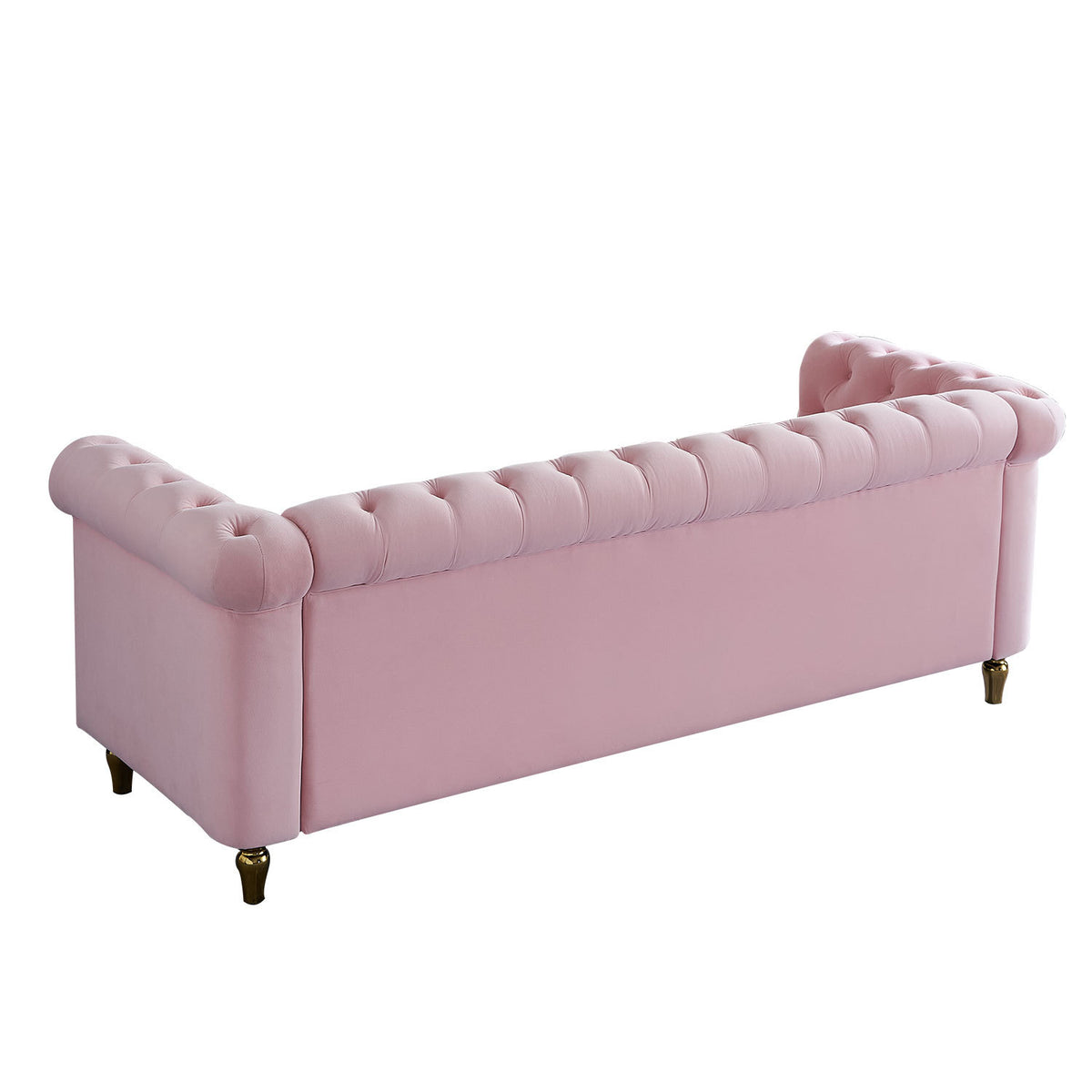 Chesterfield Velvet Sofa 84.65 Inch For Living Room Pink Color Pink Velvet Wood Primary Living Space Tufted Back Modern Rolled Arms Foam Velvet 3 Seat
