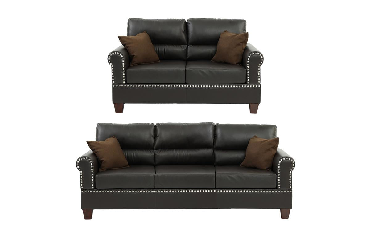 Espresso Faux Leather 2Pc Sofa Set Sofa And Loveseat Elegant Plush Contemporary Couch Living Room Furniture Espresso Espresso Faux Leather Wood Primary Living Space Cushion Back Classic,Contemporary,Modern Rolled Arms Foam Bonded Leather 5 Seat