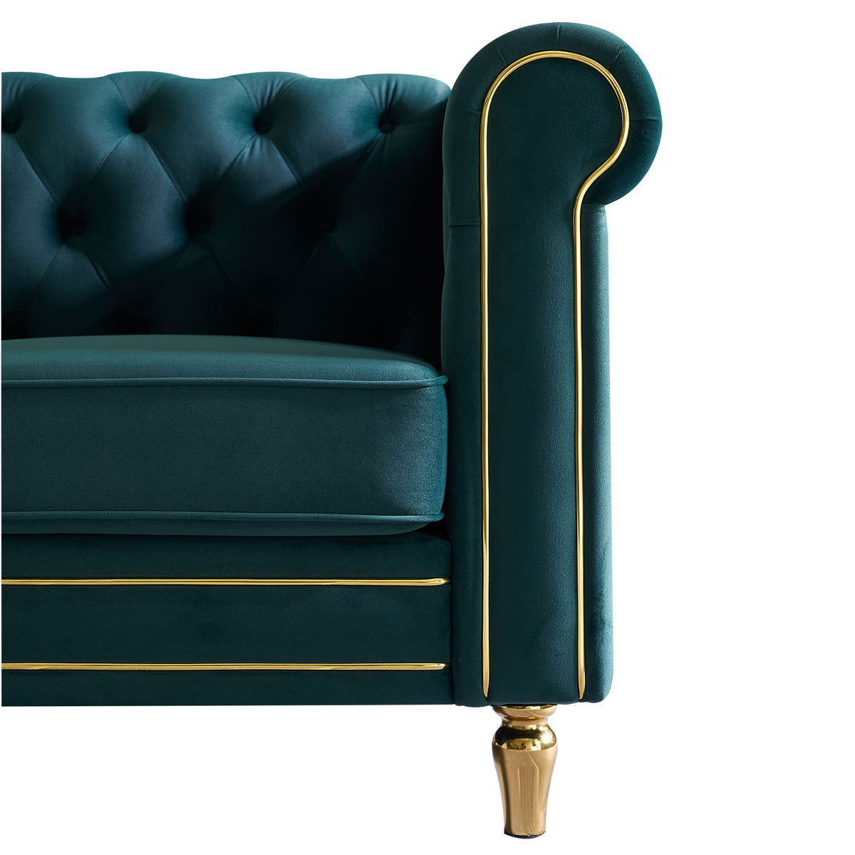 Chesterfield Velvet Sofa 84.65 Inch For Living Room Green Color Green Velvet Wood Primary Living Space Tufted Back Modern Rolled Arms Foam Velvet 3 Seat