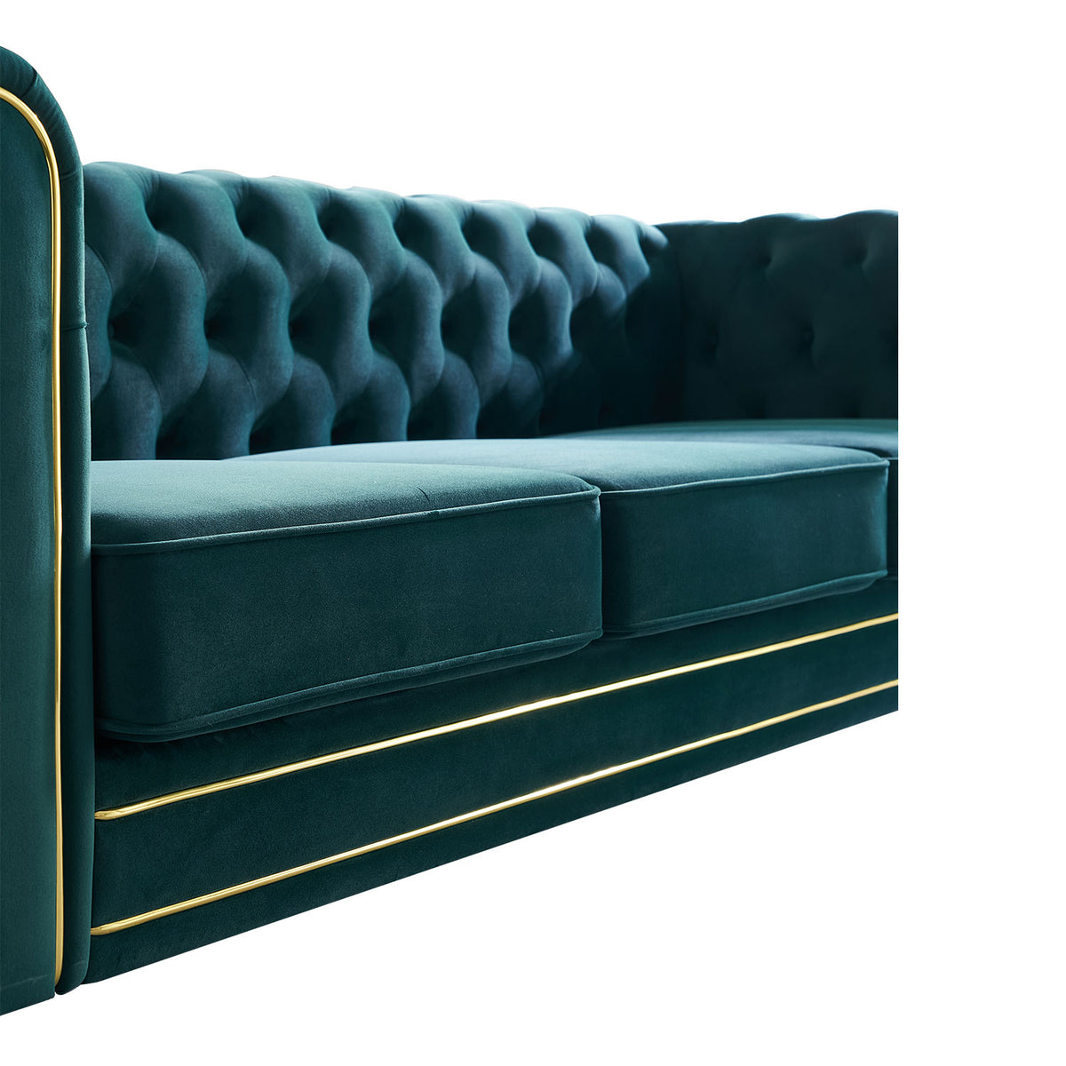 Chesterfield Velvet Sofa 84.65 Inch For Living Room Green Color Green Velvet Wood Primary Living Space Tufted Back Modern Rolled Arms Foam Velvet 3 Seat