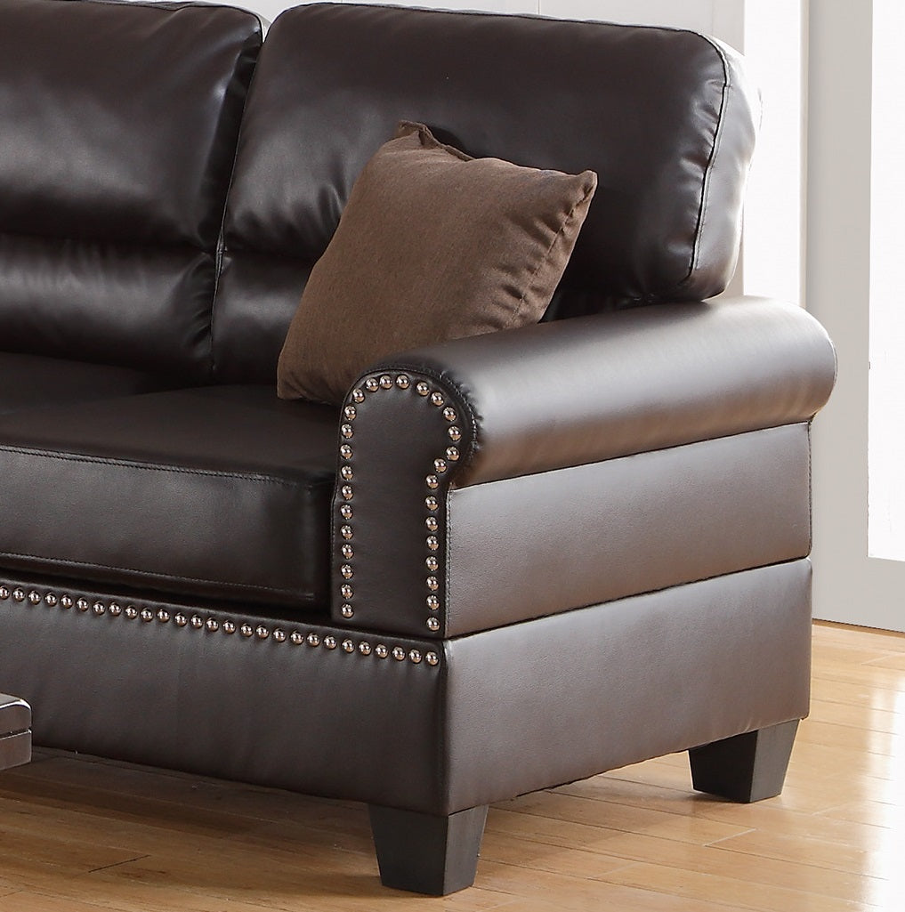 Espresso Faux Leather 2Pc Sofa Set Sofa And Loveseat Elegant Plush Contemporary Couch Living Room Furniture Espresso Espresso Faux Leather Wood Primary Living Space Cushion Back Classic,Contemporary,Modern Rolled Arms Foam Bonded Leather 5 Seat
