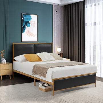 Black, Full Size Bed. Classic Steamed Bread Shaped Backrest, Metal Frame, Solid Wood Ribs, Sponge Soft Bag, Comfortable And Elegant Atmosphere Black Foam Metal & Wood