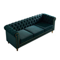 Chesterfield Velvet Sofa 84.65 Inch For Living Room Green Color Green Velvet Wood Primary Living Space Tufted Back Modern Rolled Arms Foam Velvet 3 Seat