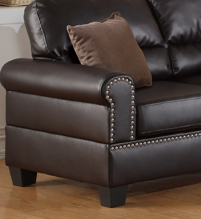 Espresso Faux Leather 2Pc Sofa Set Sofa And Loveseat Elegant Plush Contemporary Couch Living Room Furniture Espresso Espresso Faux Leather Wood Primary Living Space Cushion Back Classic,Contemporary,Modern Rolled Arms Foam Bonded Leather 5 Seat