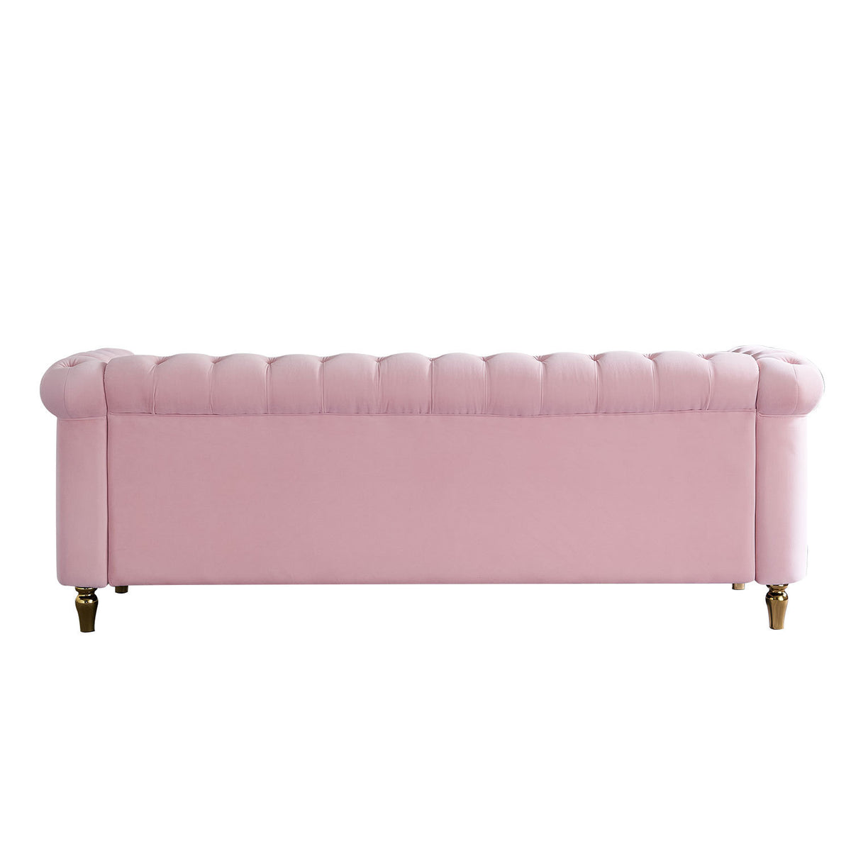 Chesterfield Velvet Sofa 84.65 Inch For Living Room Pink Color Pink Velvet Wood Primary Living Space Tufted Back Modern Rolled Arms Foam Velvet 3 Seat