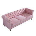 Chesterfield Velvet Sofa 84.65 Inch For Living Room Pink Color Pink Velvet Wood Primary Living Space Tufted Back Modern Rolled Arms Foam Velvet 3 Seat