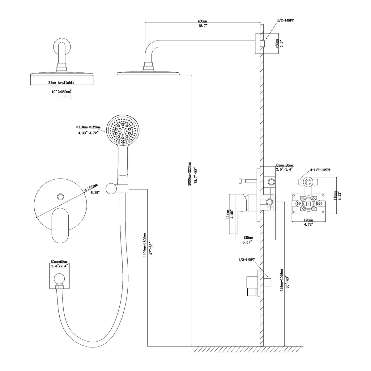 10" Rain Shower Head Systems, Dual Shower Heads, Brushed Nickel,Wall Mounted Shower Brushed Nickel Stainless Steel
