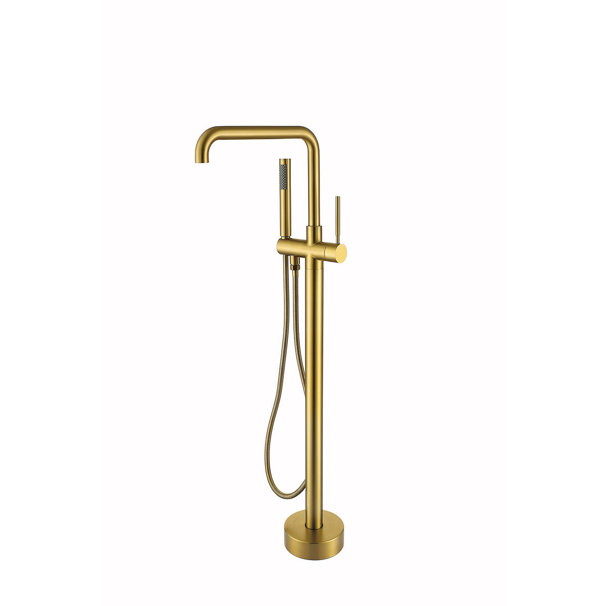Freestanding Bathtub Faucet With Hand Shower Brushed Gold Metal
