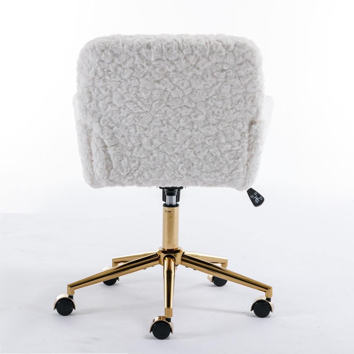 Office Chair,Artificial Rabbit Hair Home Office Chair With Golden Metal Base,Adjustable Desk Chair Swivel Office Chair,Vanity Chair Beige Beige Bedroom Foam Velvet